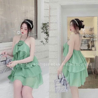 Đầm voan bi nổi bèo tầng có lót cổ yếm hở lưng cực xinh!