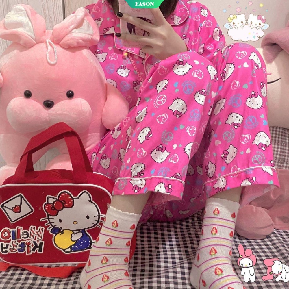 Bộ Đồ Ngủ Dài Tay Cỡ Lớn In Hình Hello Kitty Dành Cho Nữ