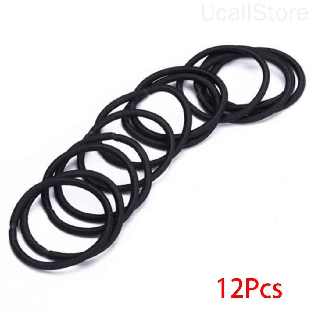 Bộ 12 dây thun cột bằng nylon màu đen tạo kiểu tóc đuôi ngựa cho nữ