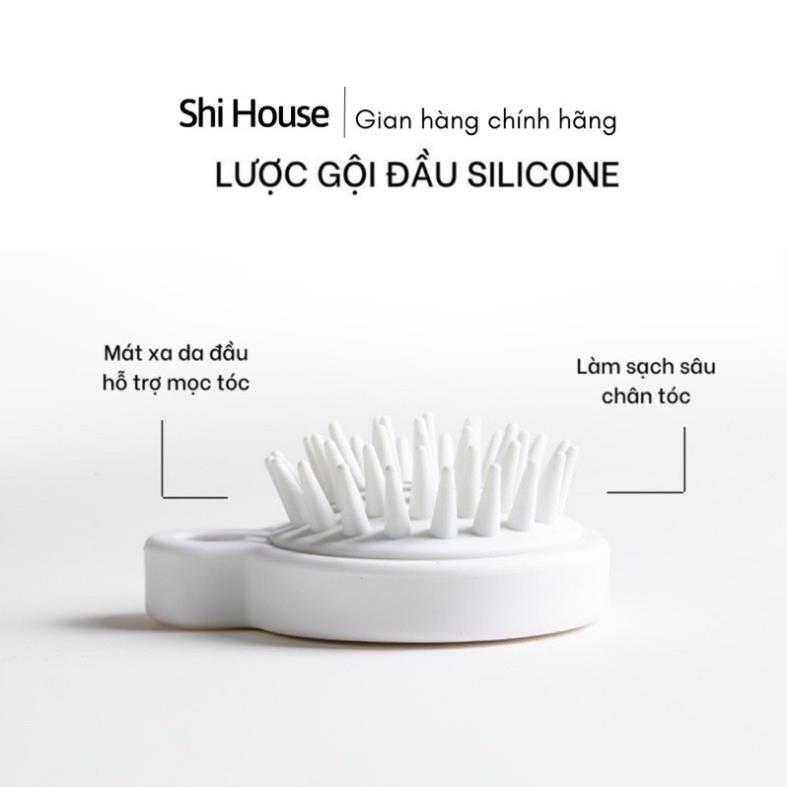 Lược gội đầu silicon massage đầu , lượt bàn chải tóc cao su mềm màu trắng giúp thư giãn da khi tắm