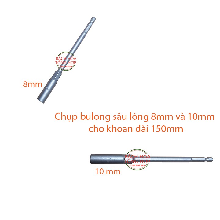 Chụp bulong, tuýp vặn khẩu sâu lòng 8mm và 10mm cho khoan, bắn vít dài 150mm