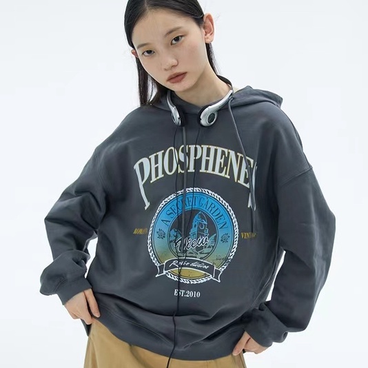 Zhe Li Hang Fei Áo Hoodie Họa Tiết Chữ Theo Phong Cách Retro Mỹ Dễ Phối Đồ