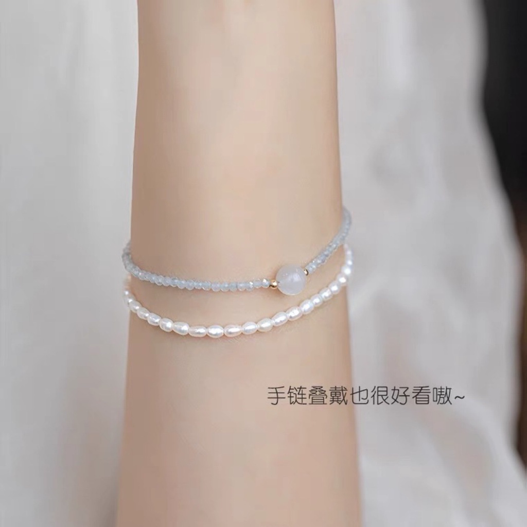 [Hàng Mới] Vòng Đeo Tay Hạt Màu Xanh Dương Nhạt Tươi Mới Cho Nữ