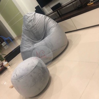 Trọn bộ ghế lười hạt xốp night nàu xám lông chuột