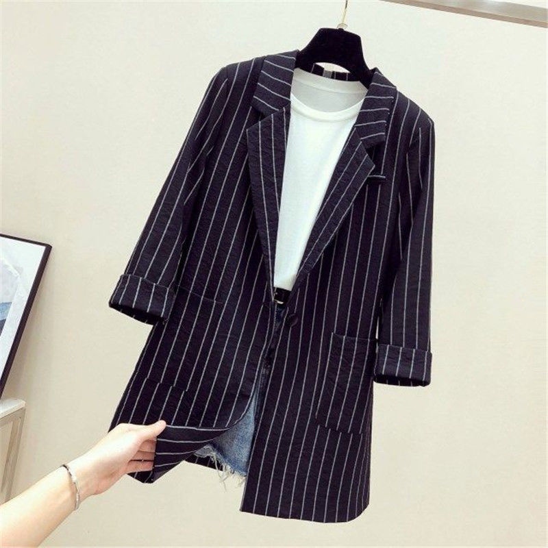 Áo Khoác Vest Mỏng Dáng Rộng Họa Tiết Kẻ Sọc Phong Cách Anh Quốc Thời Trang Xuân Hè Mới Cho Nữ