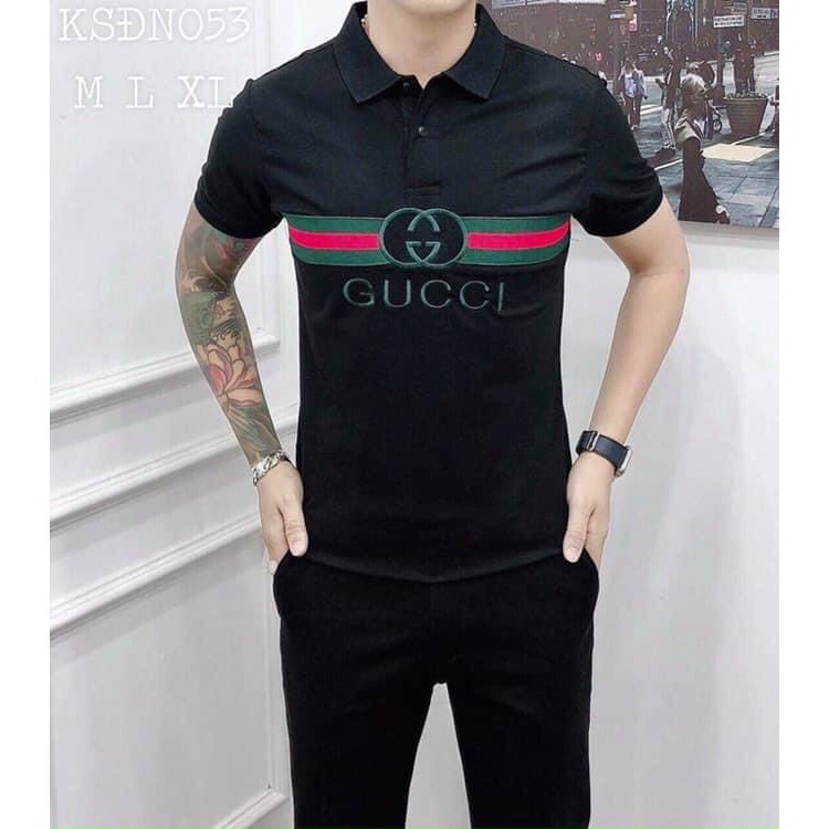 Áo Thun Nam Ngăn Tay Có Cổ Thêu Logo Vải 100% Cotton Siêu Mát