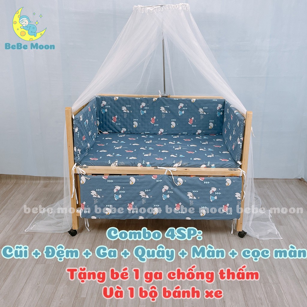 Cũi Gỗ Quế Tự Nhiên Màu Gỗ KT [110x70x85] BeBe Moon BH 24 Tháng