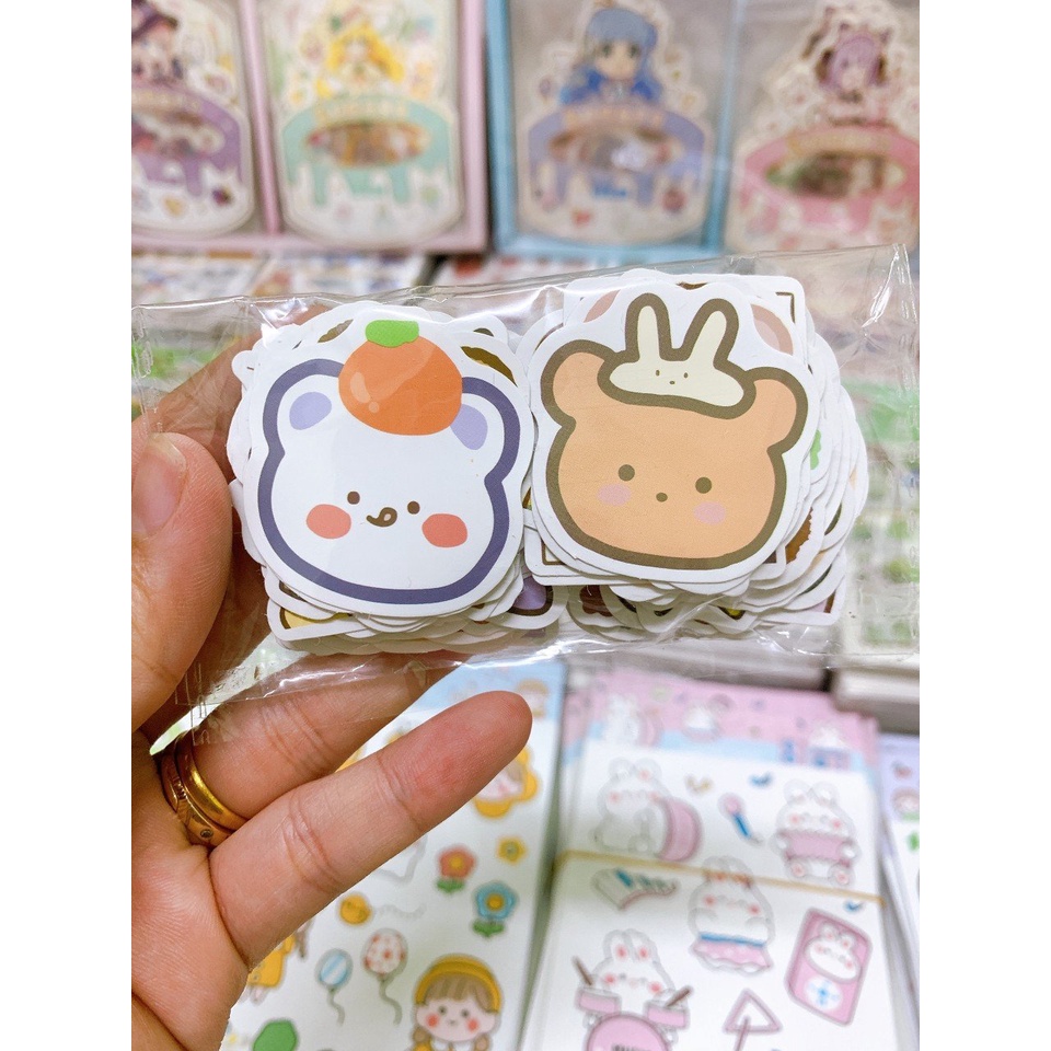 Combo sticker hình dán trang trí mũ, ly nước, in hoạt hình ngộ nghĩnh unibabystore - STK100