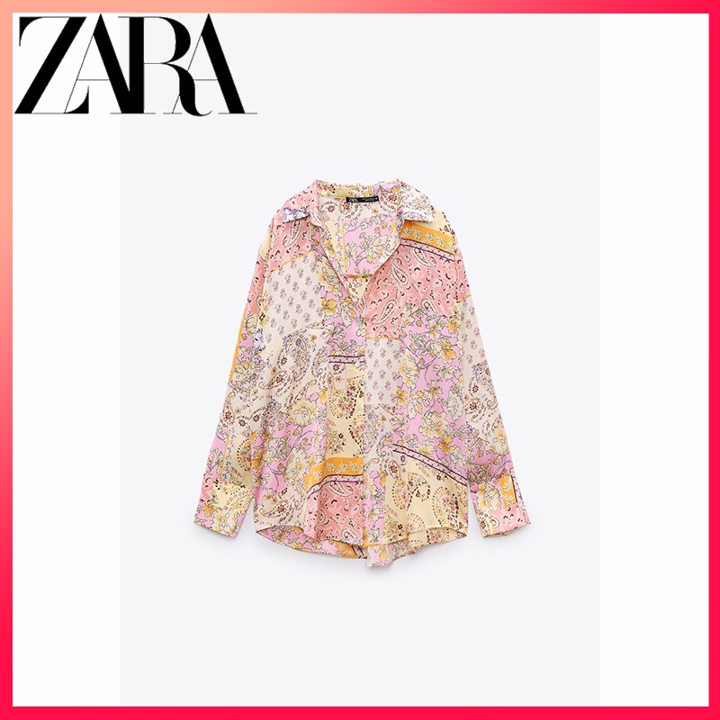 Zara Áo Sơ Mi Vải Lụa satin In Họa Tiết Thời Trang Mùa Xuân Cho Nữ