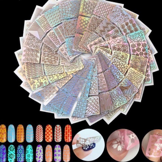 Set 12/24 tấm sticker trợ vẽ các hình khác nhau làm nail