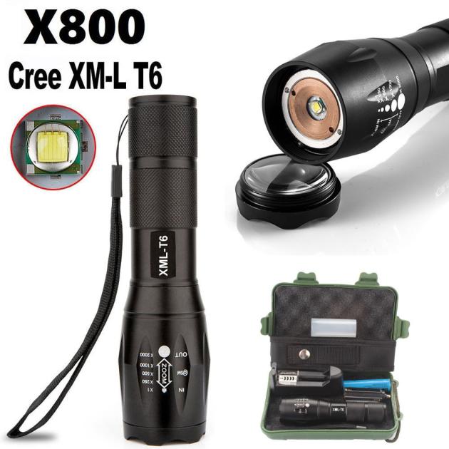 Đèn Pin Siêu Sáng G700 X800 Zoomable Xml T6 Led + Pin 18650 + Hộp Đựng