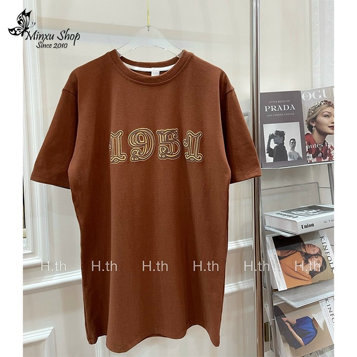 Áo phông dáng rộng giấu quần, áo thun nữ 1951 hình in nổi phom thụng sịn sò hàng QCL1 Minxu shop MÃ 1951