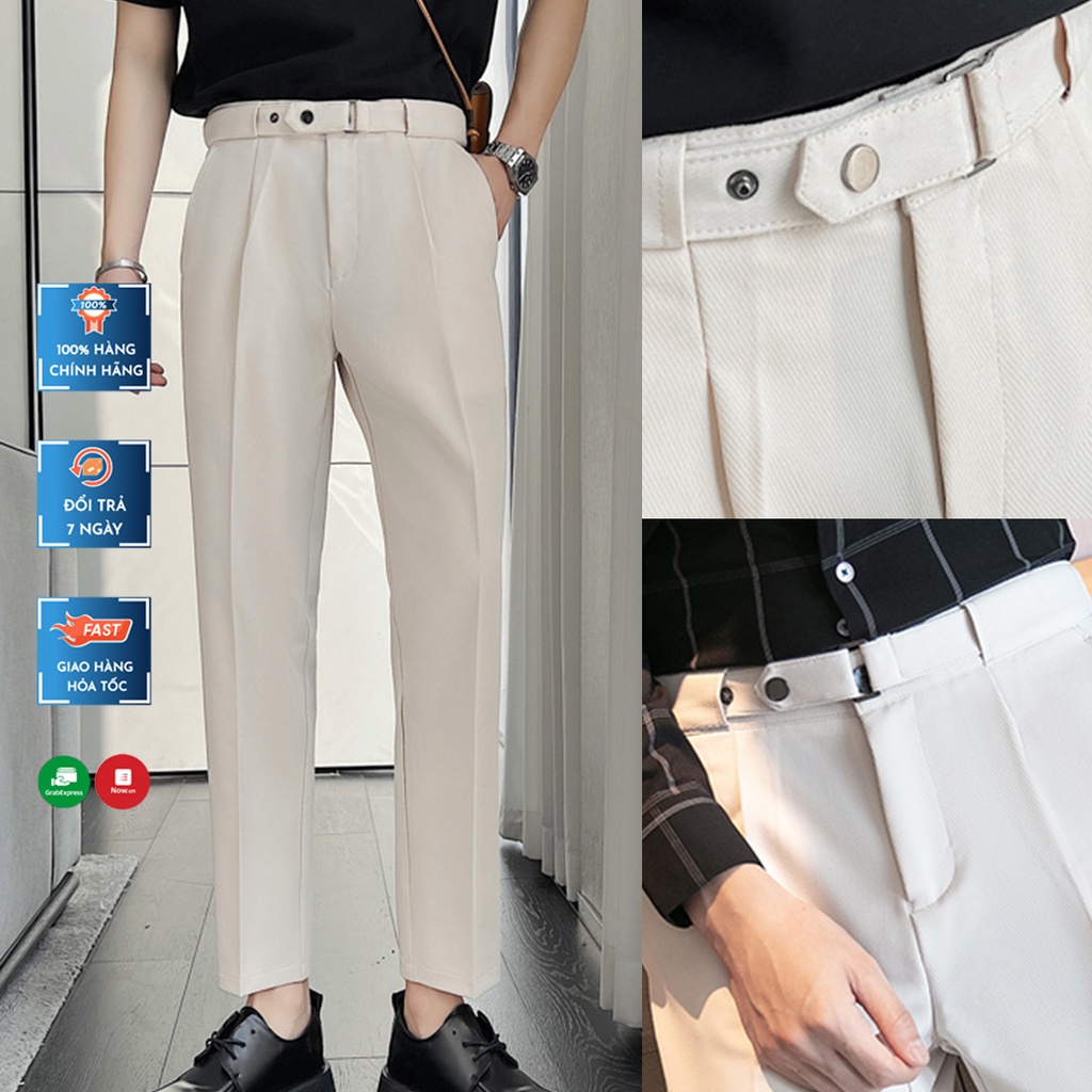 Quần âu nam Hàn Quốc Sidetab, quần baggy nam cạp cao đai khuy thương hiệu VINTINO QAK