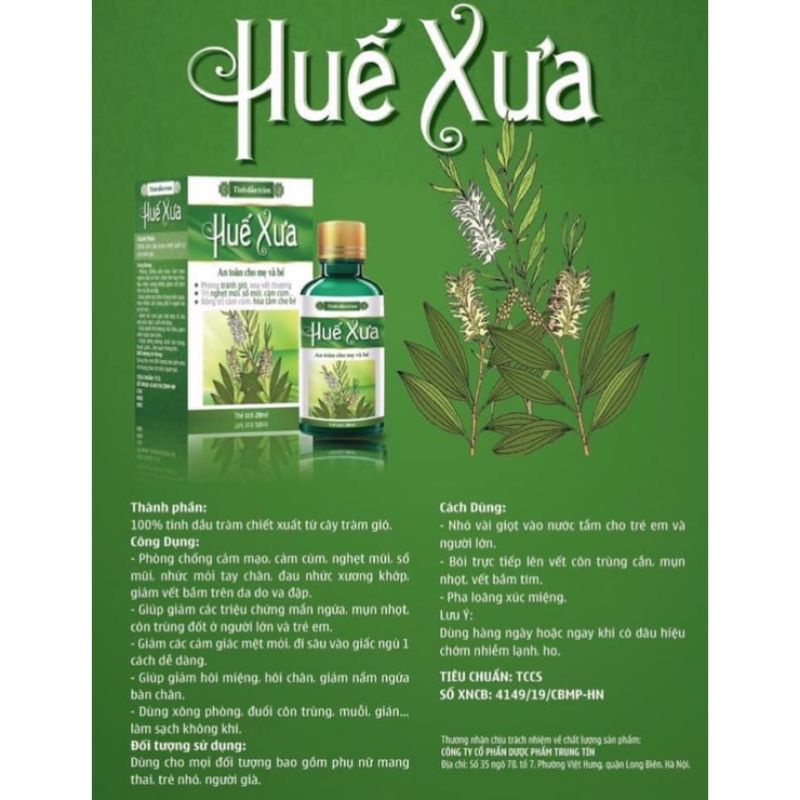 Tình dầu tràm nguyên chất huế xưa-20ml. Phòng tránh gió,cảm cúm,sổ mũi,vết côn trùng cắn....