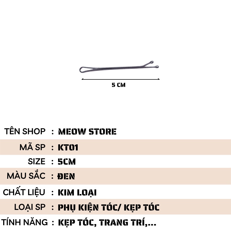 Kẹp tóc đẹp kẹp tăm xỉa màu đen bịch 50 cái thời trang dễ thương MEOW STORE KT01