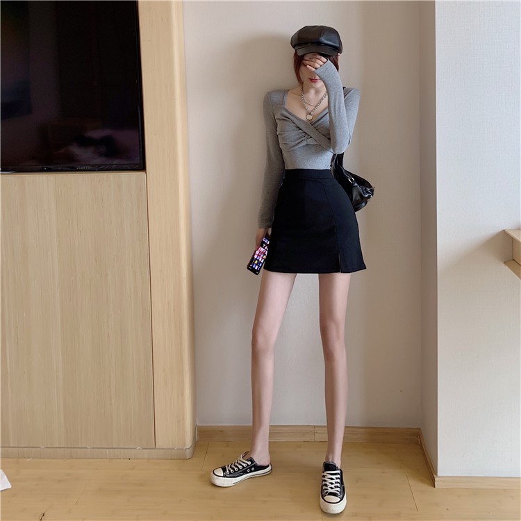 Cocory vn Chân Chân Váy Ngắn Lưng Cao Dáng Ôm Xẻ Tà Quyến Rũ Cho Nữ