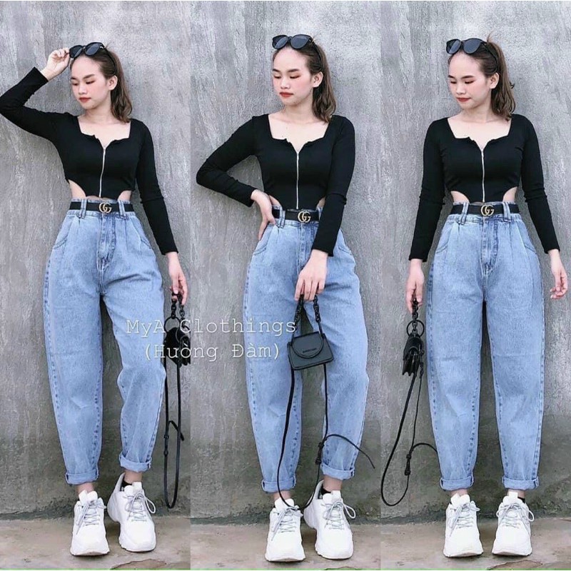 Quần baggy jean chít ly mã NHA04, hình thật ảnh sàn