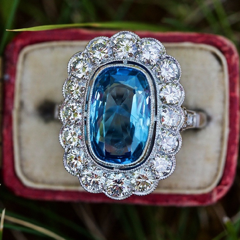 Nhẫn Đính Đá Zirconia Màu Xanh Dương Thời Trang Cho Nữ