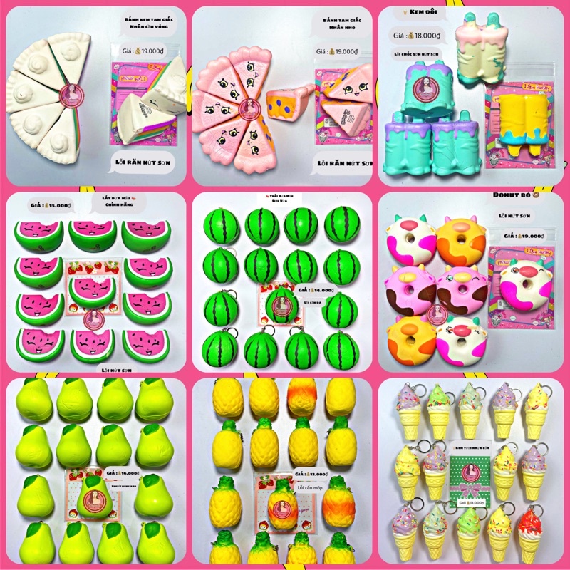 Các mẫu squishy mini giá rẻ dễ thương đầy đủ màu sắc (kèm bao bì đầy đủ)