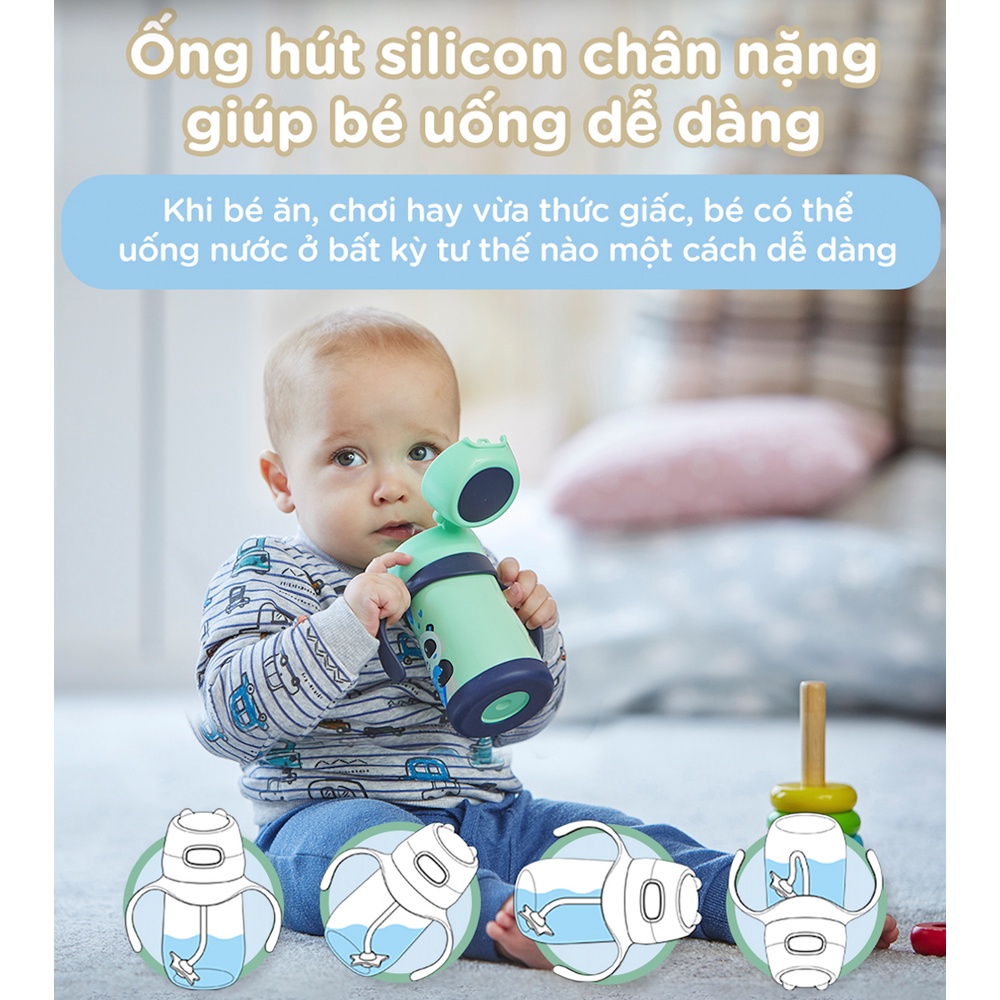 Bình uống nước Inox giữ nhiệt có ống hút và tay cầm cho bé Tommee Tippee 280ml từ 12 tháng