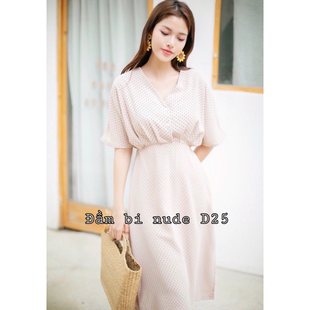 Đầm bi nude D25 bigsize 60-90kg | Đầm váy cho người mập béo | thời trang | quần áo | công sở | oversize  -Hàng nhập khẩu