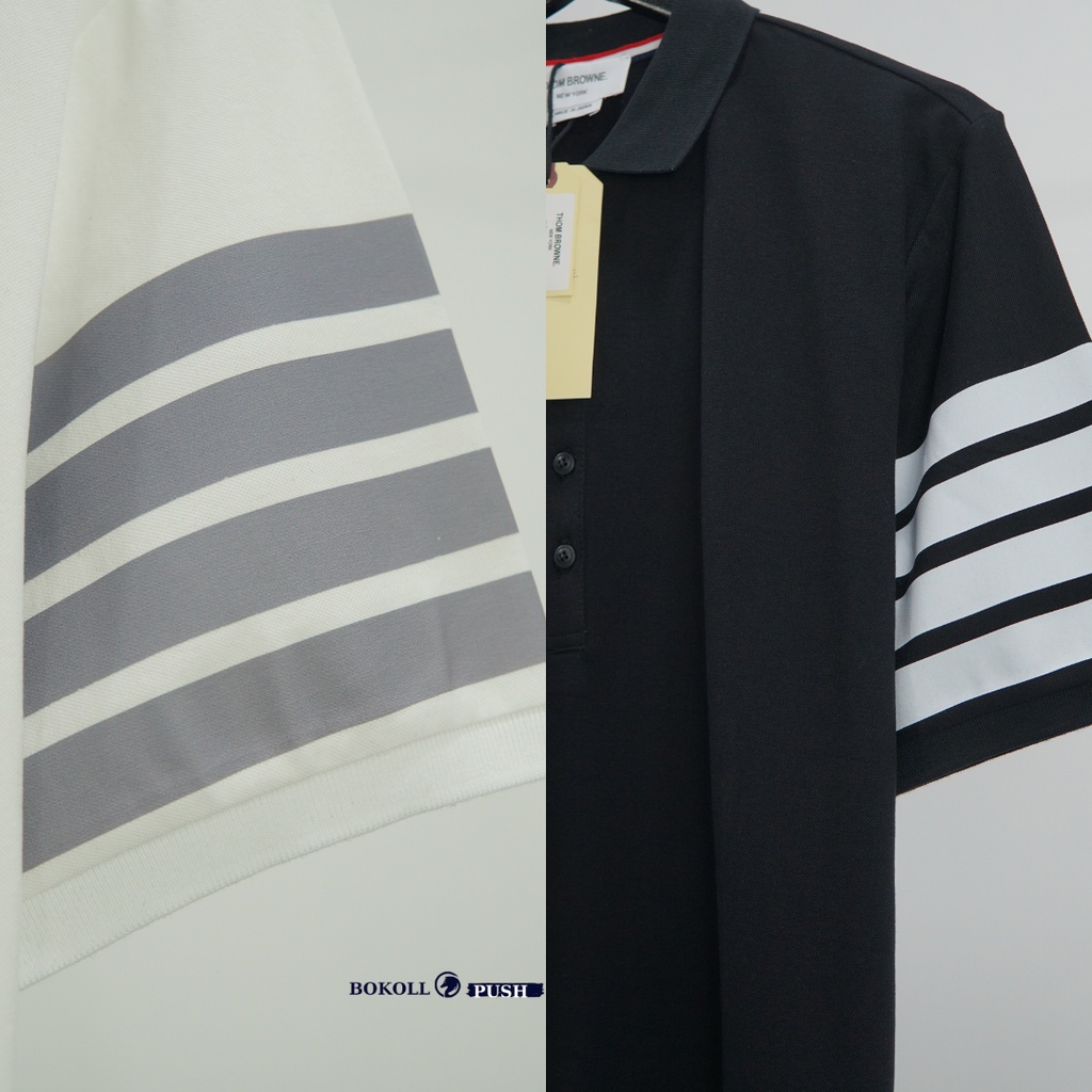 Áo polo unisex THOM BROWNE- 4BARS phong cách BASIC nam nữ form rộng vải cotton 100 % Bestquality 1:1