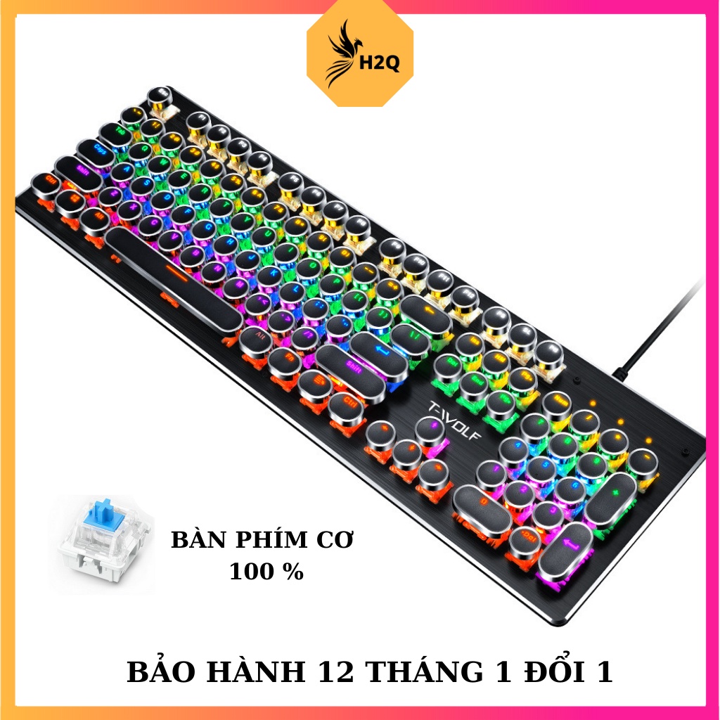 Bàn phím máy tính, Bàn phím cơ gaming Thunder Wolf bề mặt thép hợp kim bấm rất nảy bàn phím tròn đèn led với 9 chế độ