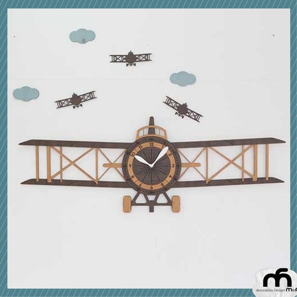 Đồng hồ treo tường kim trôi, đồng hồ trang trí decor nhà cửa hình máy bay - Airplane wall clock M27