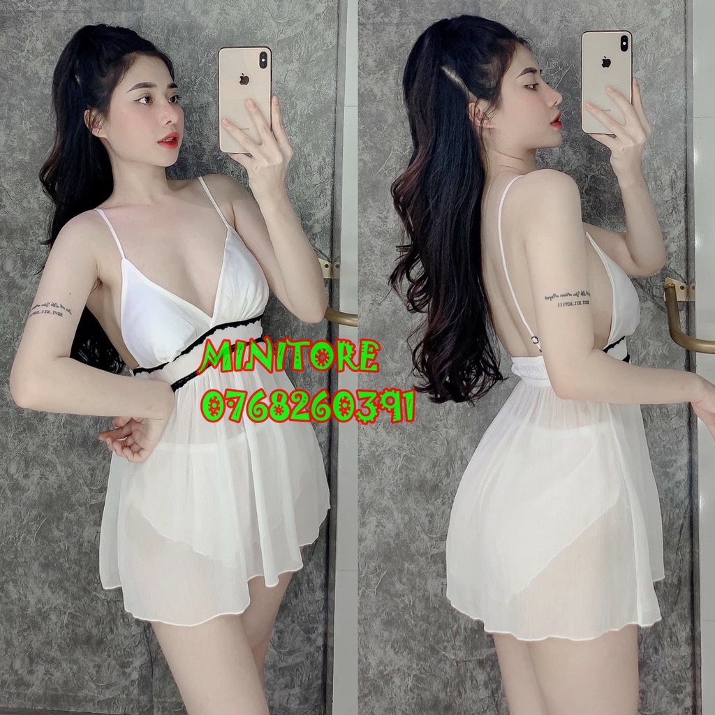 [DƯỚI 60KG] SET ĐỒ NGỦ VOAN SEXY 3 MÓN (AÓ CHOÀNG, ÁO TRONG CÓ MÚT,QUẦN NGẮN) VẢI VOAN MỎNG MÁT SEXY - SET VOAN NGẮN