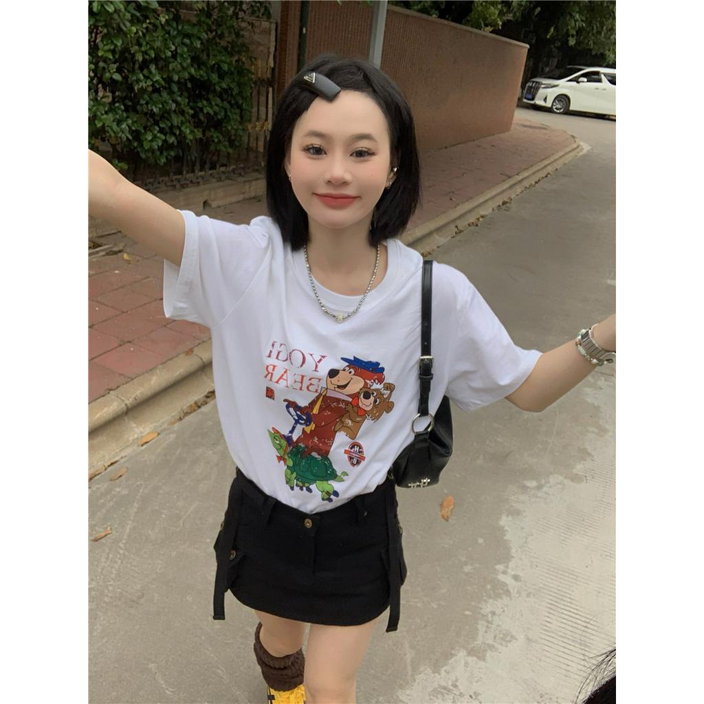 Áo Thun Mùa Hè 62008 Dáng Rộng In Họa Tiết Hoạt Hình Vui Nhộn Dễ Phối Đồ