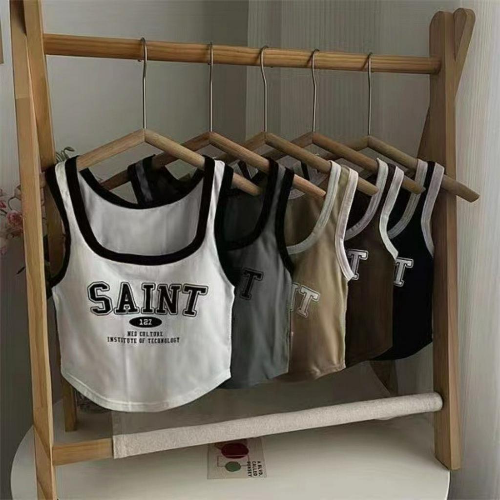 Áo croptop nữ thun - Áo thun sát nách cổ vuông chữ in siêu xinh mềm mịn co dãn Kingshop B126