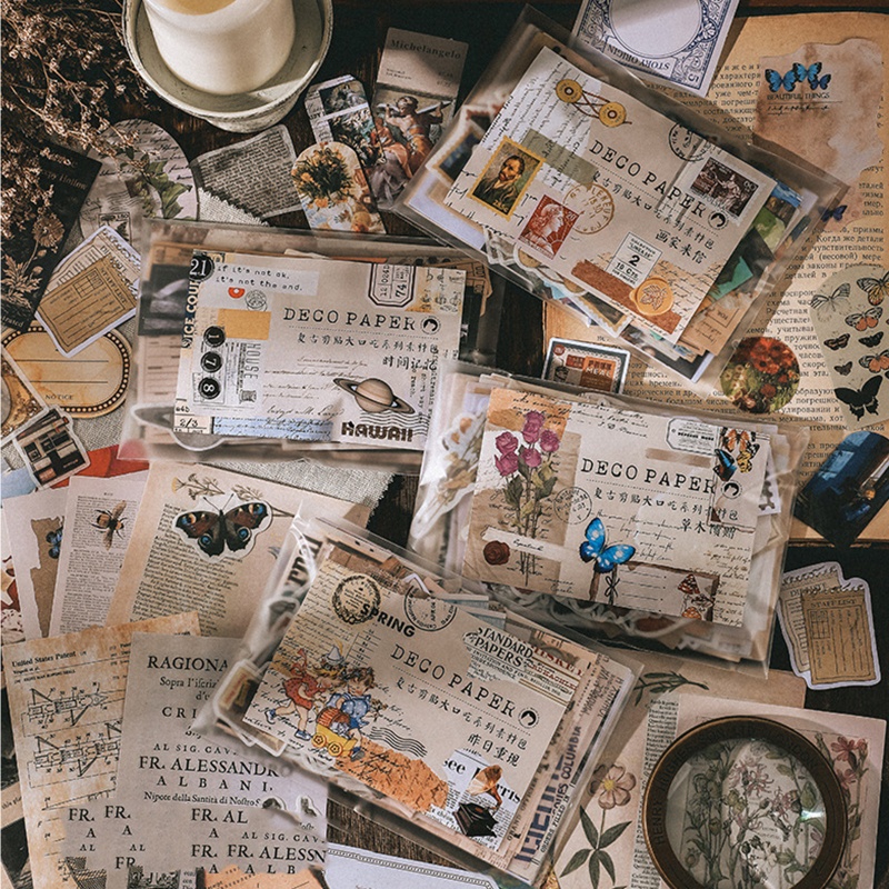 Set 200 miếng dán washi phong cách cổ điển dùng để trang trí thiệp/sổ tay