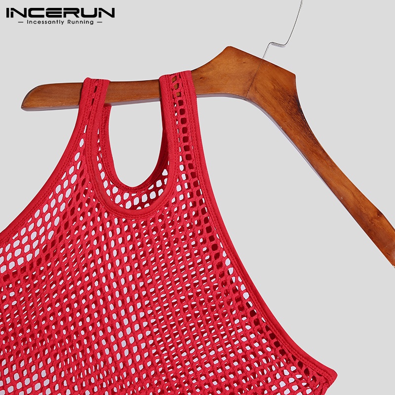 Áo ba lỗ INCERUN kiểu lưới nhìn thấu quyến rũ cho nam