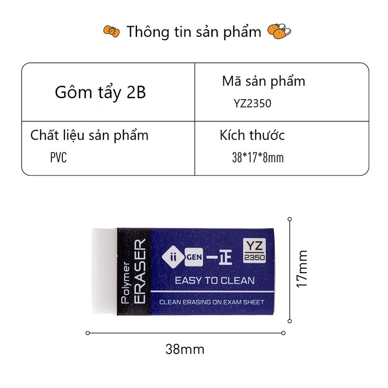 Gôm Tẩy Chì, Tẩy Bút chì Sạch Sẽ Nhỏ Gọn 38*17mm Phù Hợp Cho Học Sinh Sinh Viên