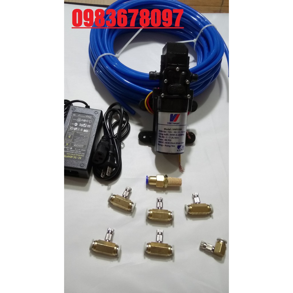 BỘ MÁY PHUN SƯƠNG 12V 90w + NGUỒN + 5 PÉP PHUN SƯƠNG +15 MÉT DÂY +LỌC.