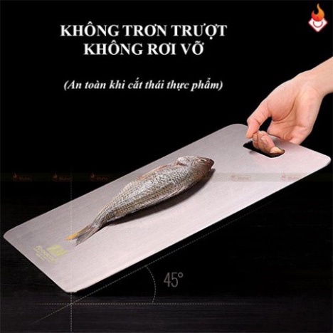 Thớt inox cao cấp Foodcom thớt kháng khuẩn không xước không bám mùi đồ ăn mùi tanh cá không trơn trượt vệ sinh dể dàng