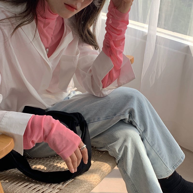 2023 summer new high-neck net gauze base shirt sun protection clothes thin long sleeve full with inner shirt women's net gauze top