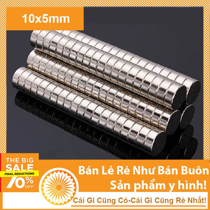 10 viên nam châm đất hiếm 10x5mm lực từ N35