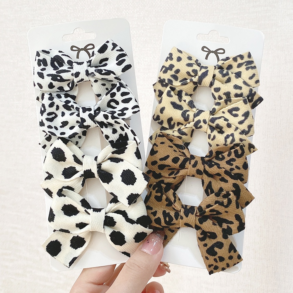 KIDSBOWS Set 4 Kẹp Tóc Nơ Họa Tiết Da Báo Thời Trang Cho Bé