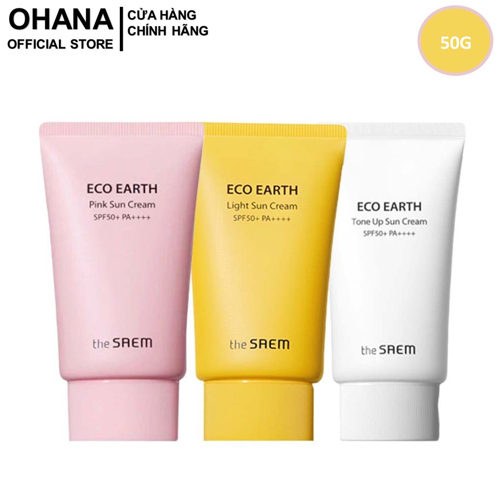 Kem chống nắng giảm dầu, ngừa tia UV, giúp da sáng hồng tự nhiên The Saem Eco Earth Sun Cream SPF50+ PA++++ 50g