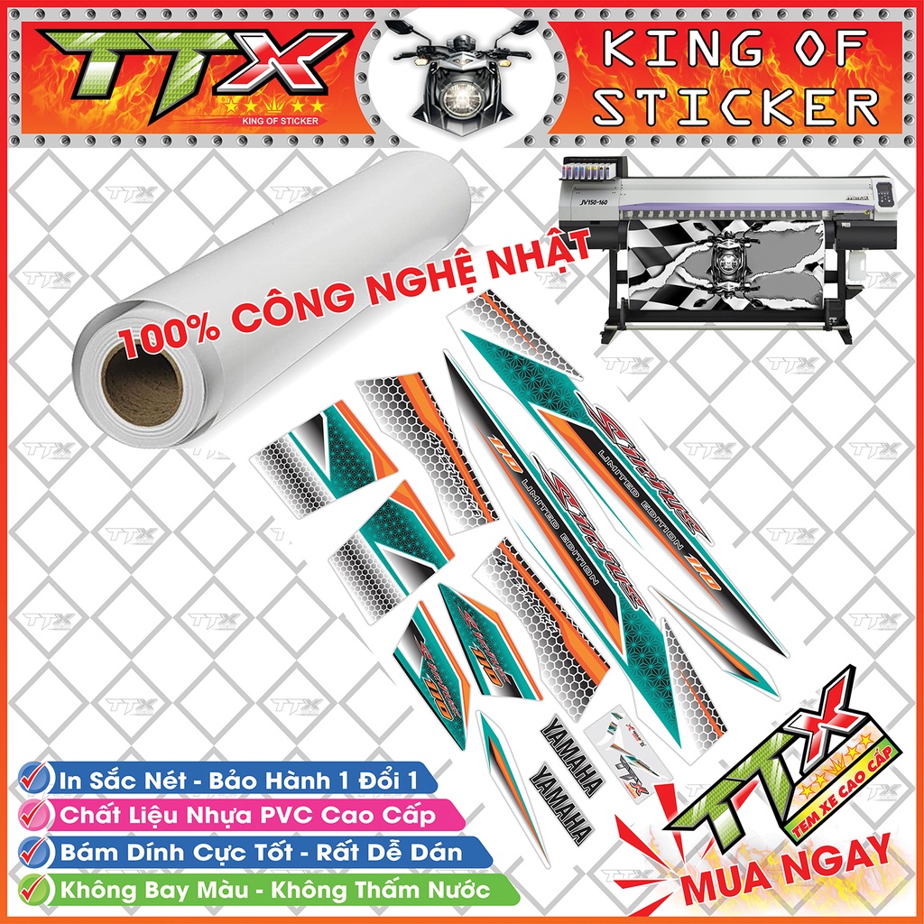 Tem xe sirius chấm bi , Team phụ kiện sirius nền trắng màu xanh lục bảo siêu đẹp, Shop TTX tem rời sirius mã (S0025/00)