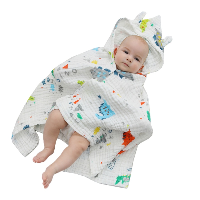 Chăn Quấn Em Bé Chất Cotton 6 Lớp Phối Nón Trùm Kiểu Hồi Giáo Dễ Thương