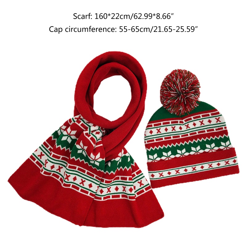 Set 2 Mũ beanie Kèm Khăn Choàng Cổ Giữ Ấm Mùa Đông Phong Cách Giáng Sinh Cho Nam Và Nữ