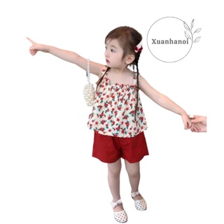 Bộ bé gái 2 dây đũi áo hoa nhí quần đỏ mận xhn922