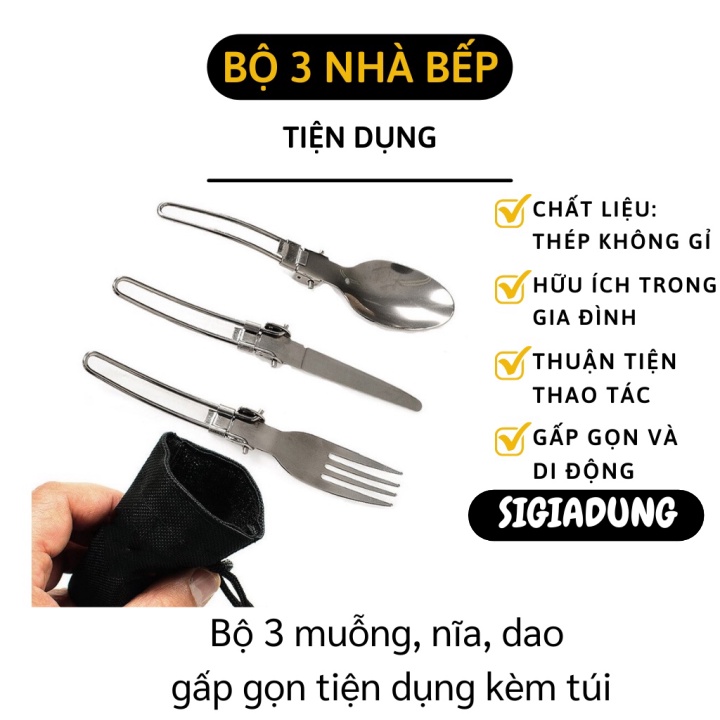 [SGD] Dao Ăn Bít Tết - Set 3 Món Dao, Muỗng, Nĩa Ăn BeefSteak Sáng Bóng, Có Thể Gấp Gọn 9001