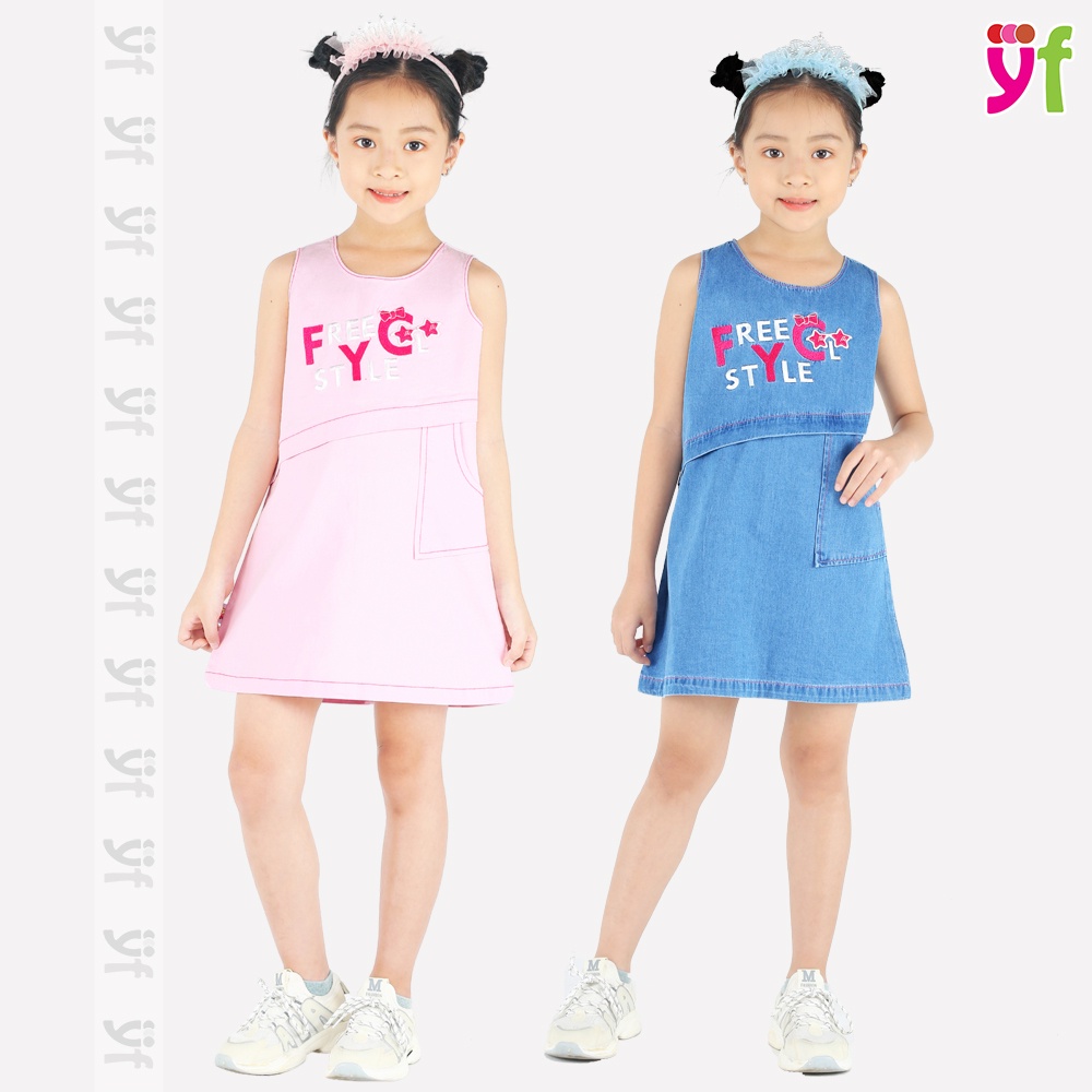 Đầm Suông Cho Bé Thêu Free Style sát nách, Hiệu YF YDX006-1