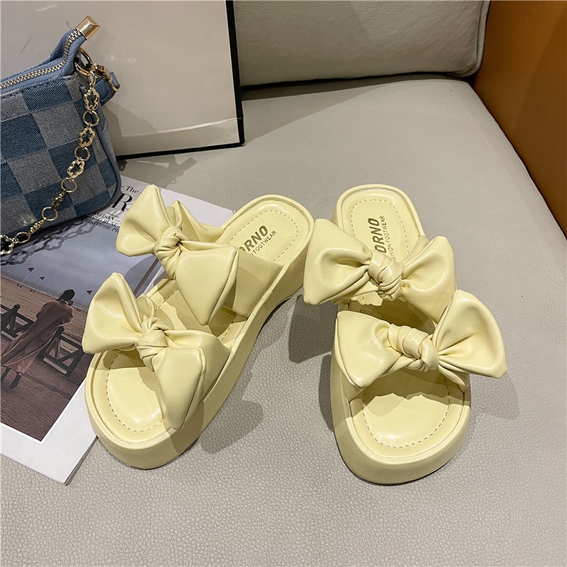 Dép Sandal Đế Dày Đính Nơ Thiết Kế Mới Thời Trang