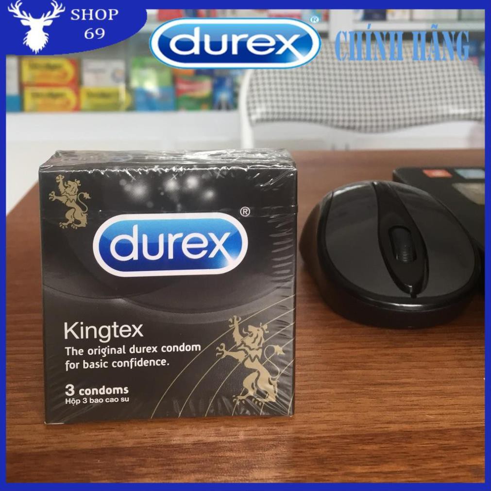 (Che tên) (KING DUREX) VUA GIƯỜNG CHIẾU CÁI TÊN NÓI LÊN TẤT CẢ Bao cao su Durex Kingtex (03bao/1 hộp bcs)