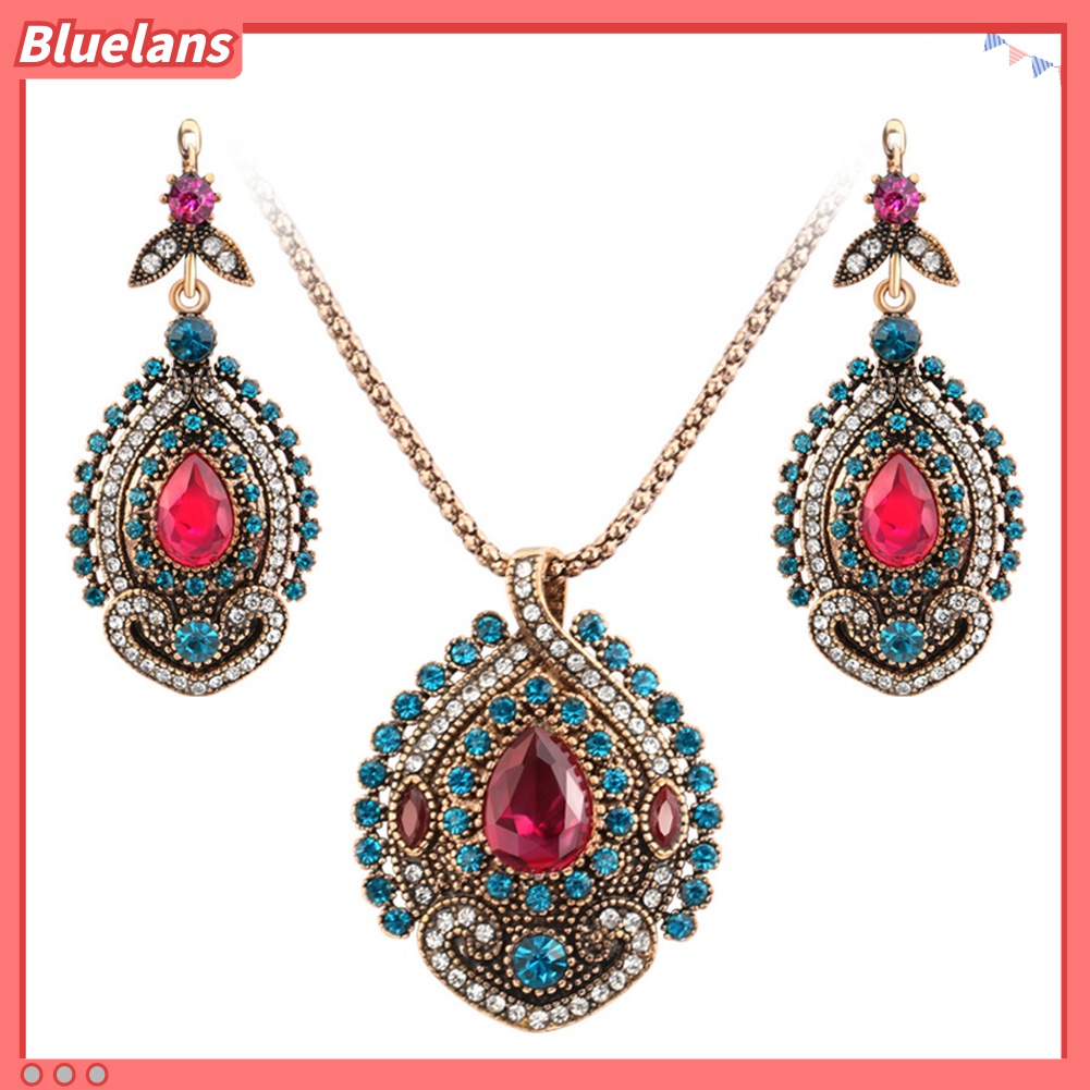 Bộ Vòng cổ + Cặp Khuyên Tai Đính Đá Nhân Tạo Đẹp Mắt Cho Nữ