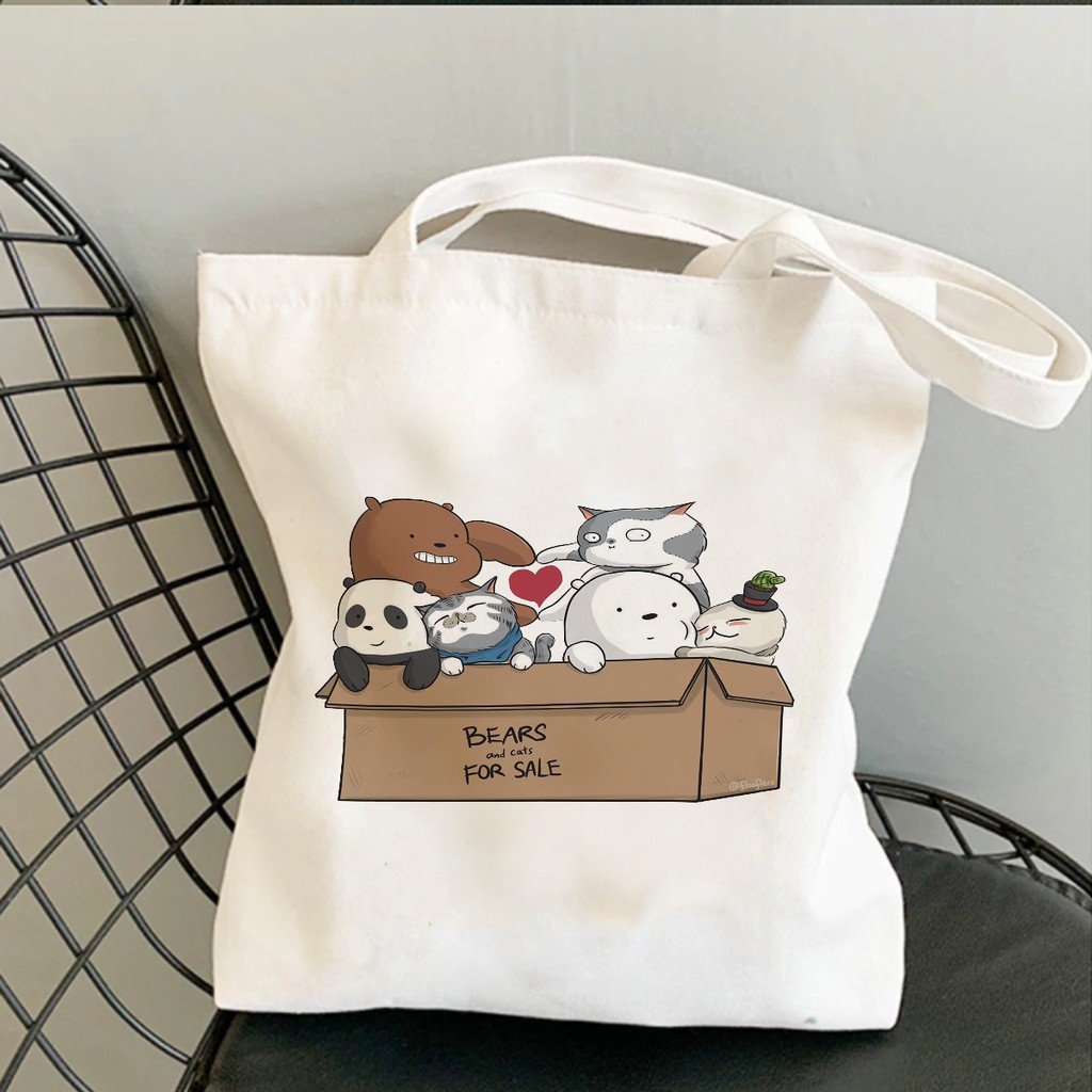 Túi Tote Vải Canvas Floofler Cực Dễ Thương Có Khóa Kéo Miệng Túi